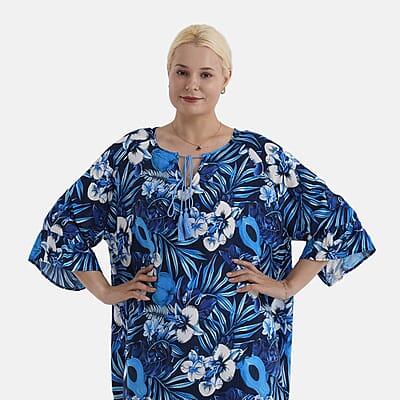 La Marey Blue Dress/Tunic with Tassel Neck Tie- One Size Fits Most