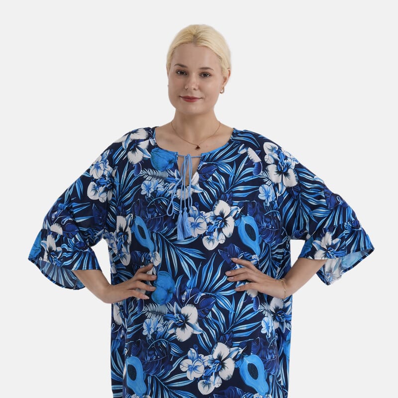 La Marey Blue Dress/Tunic with Tassel Neck Tie- One Size Fits Most