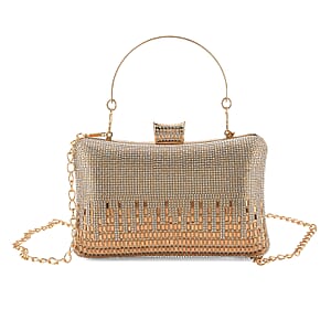 La Marey Golden Dazzles with Tassel Pattern Crystal Crossbody Bag with Chain Strap