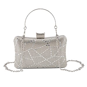 La Marey Silver Irregular Sparkling Crystal Crossbody Bag with Chain Strap