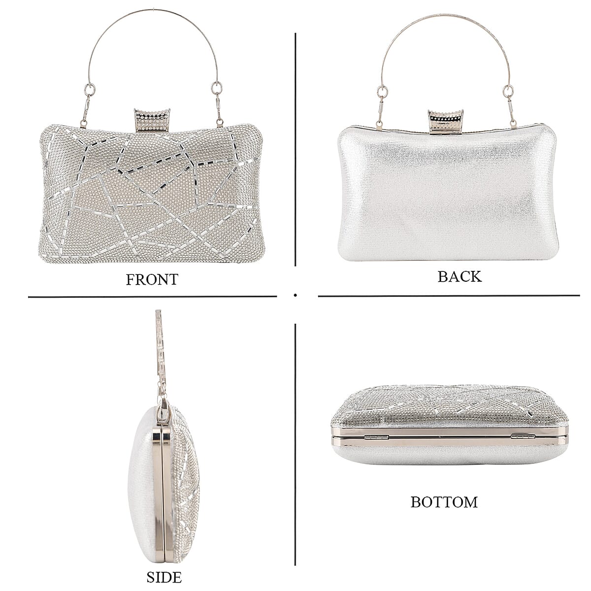 La Marey Silver Irregular Sparkling Crystal Crossbody Bag with Chain Strap image number 1