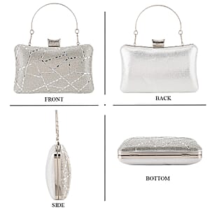 La Marey Silver Irregular Sparkling Crystal Crossbody Bag with Chain Strap