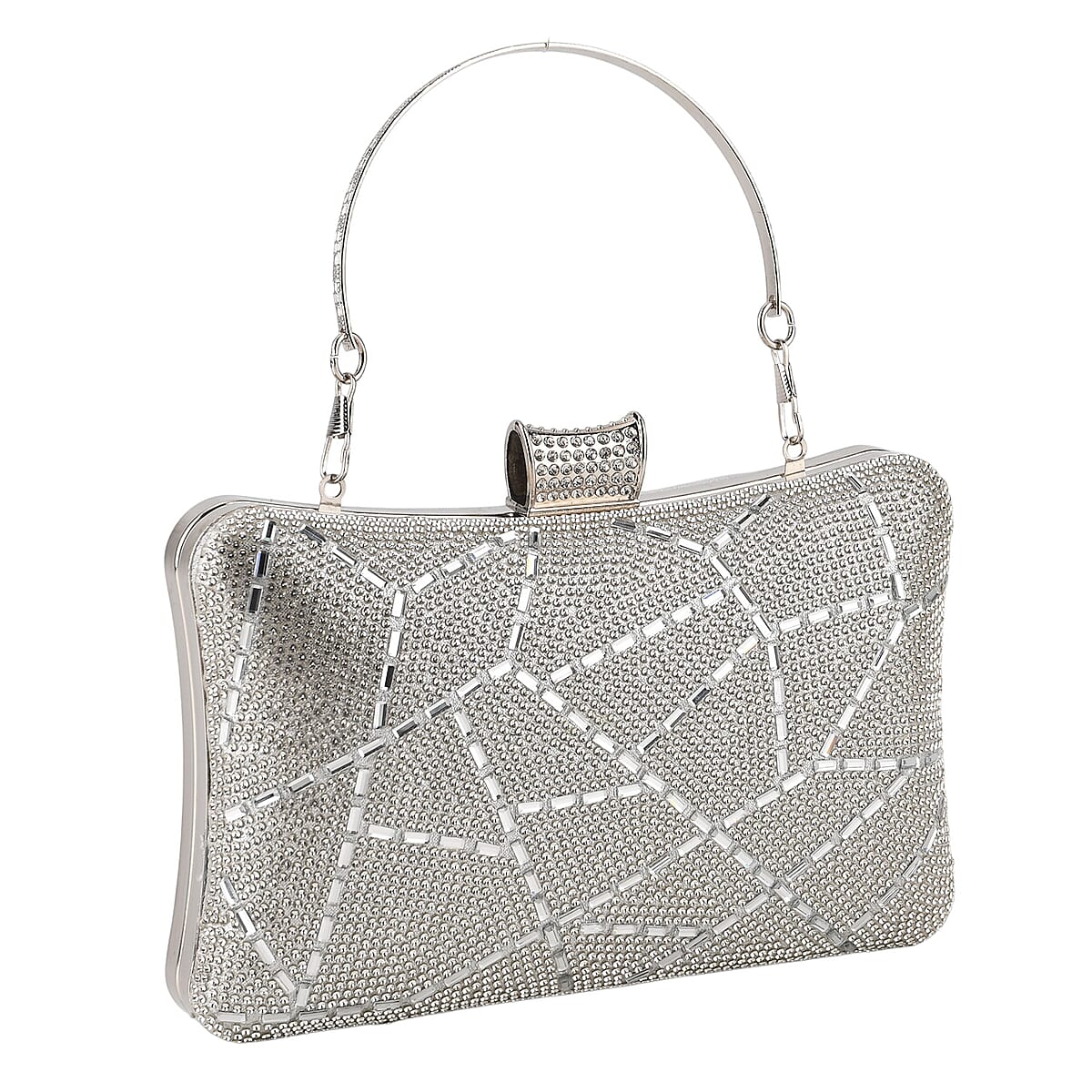 La Marey Silver Irregular Sparkling Crystal Crossbody Bag with Chain Strap image number 3