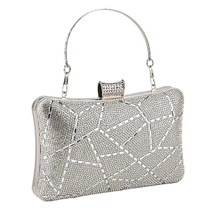 La Marey Silver Irregular Sparkling Crystal Crossbody Bag with Chain Strap