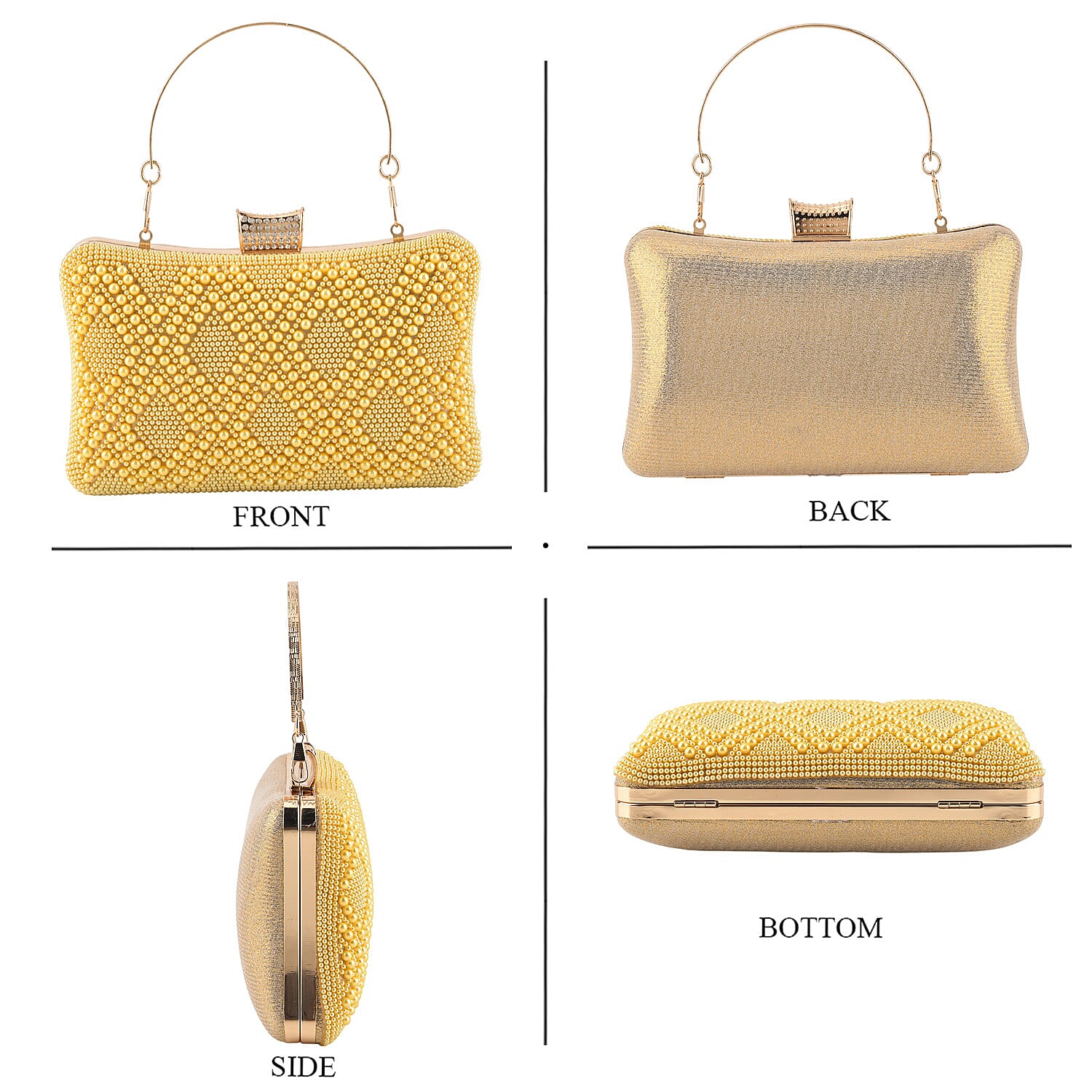 La Marey Golden Pearl Diamond Pattern Crystal Crossbody Bag with Chain Strap