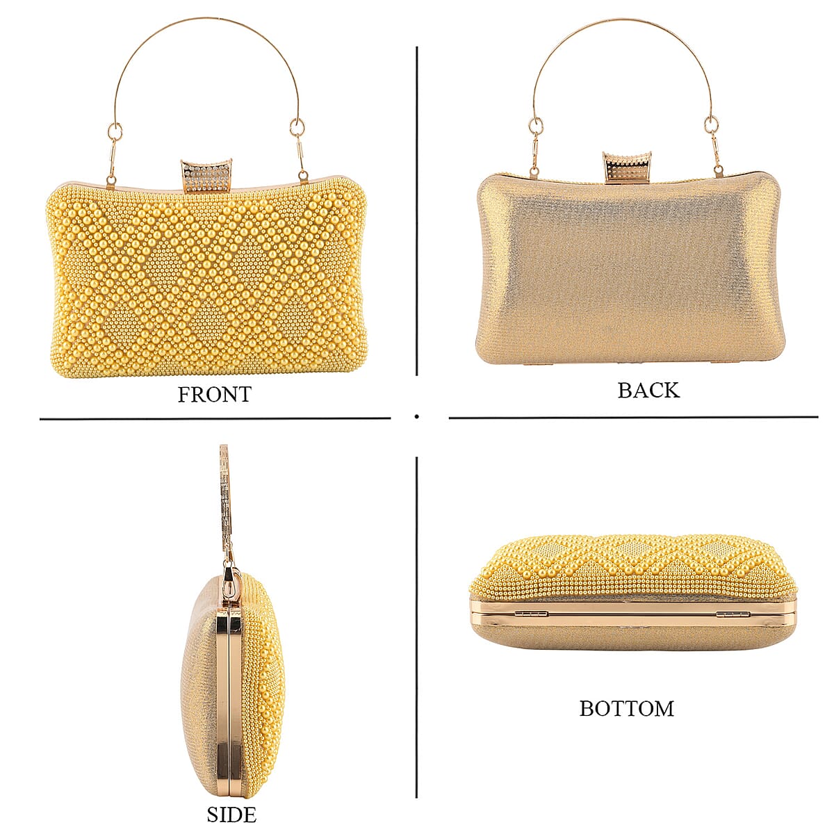 La Marey Golden Pearl Diamond Pattern Crystal Crossbody Bag with Chain Strap image number 1