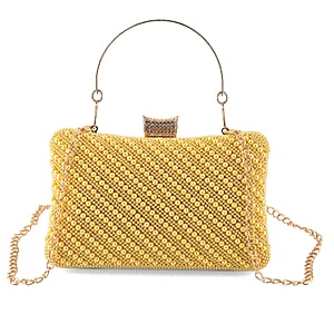 La Marey Golden Pearl Cover Surface Pattern Crystal Crossbody Bag with Chain Strap