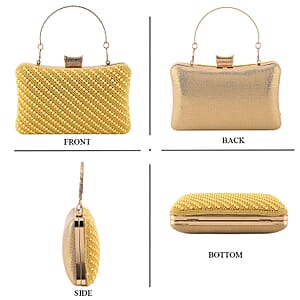 La Marey Golden Pearl Cover Surface Pattern Crystal Crossbody Bag with Chain Strap