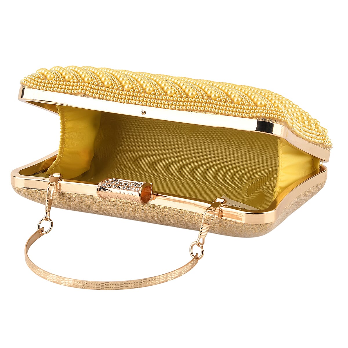 La Marey Golden Pearl Cover Surface Pattern Crystal Crossbody Bag with Chain Strap image number 2