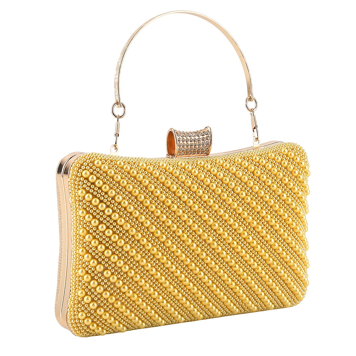 La Marey Golden Pearl Cover Surface Pattern Crystal Crossbody Bag with Chain Strap image number 3