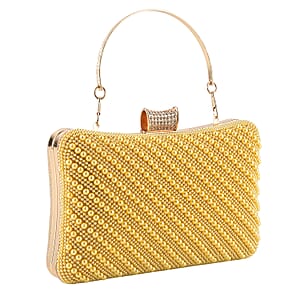 La Marey Golden Pearl Cover Surface Pattern Crystal Crossbody Bag with Chain Strap