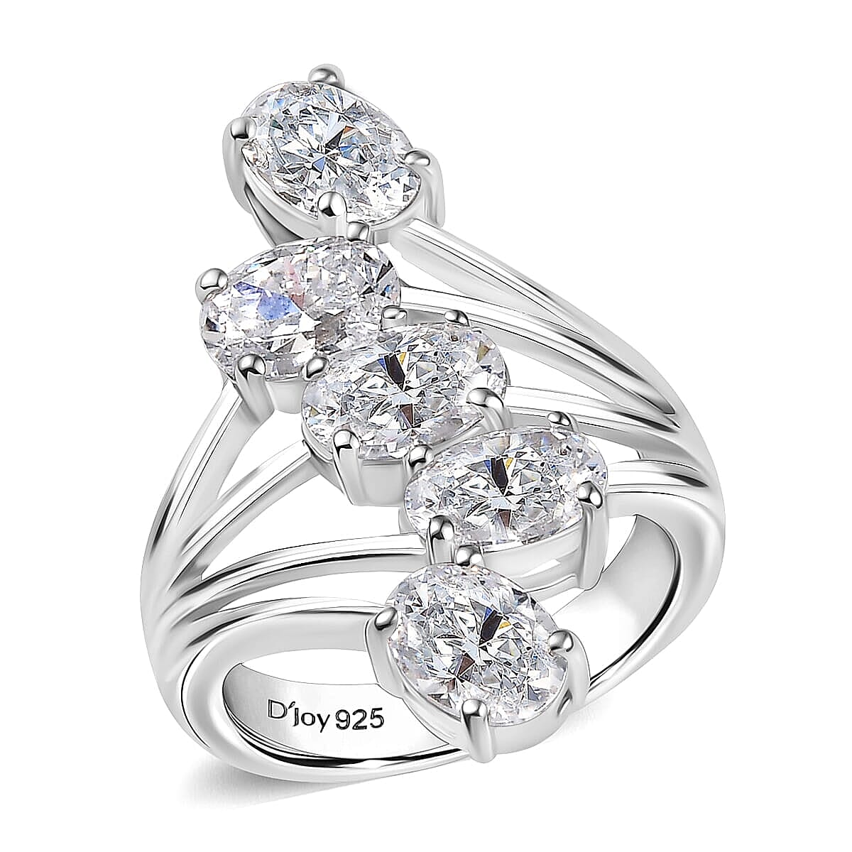 J Francis Swarovski Zirconia Ring in Platinum Over Sterling Silver (Size 7.5) 3.75 ctw