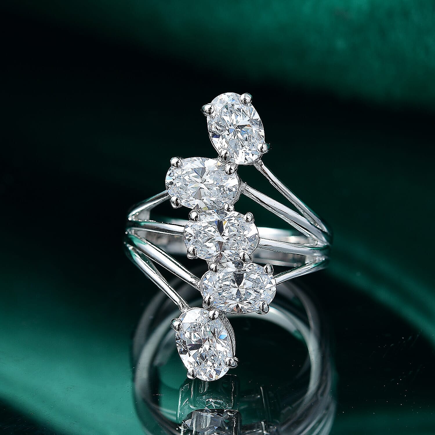 J Francis Swarovski Zirconia Ring in Platinum Over Sterling Silver (Size 7.5) 3.75 ctw