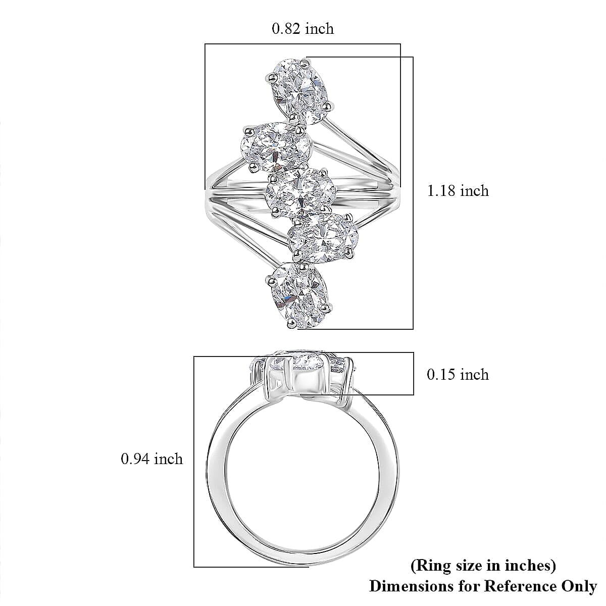J Francis Swarovski Zirconia Ring in Platinum Over Sterling Silver (Size 7.5) 3.75 ctw