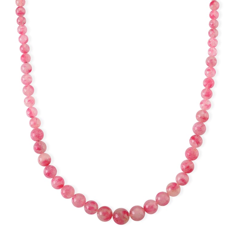 D'Joy Sakura Rhodochrosite Beaded 360.00 ctw Necklace in Sterling Silver (20-22Inches)