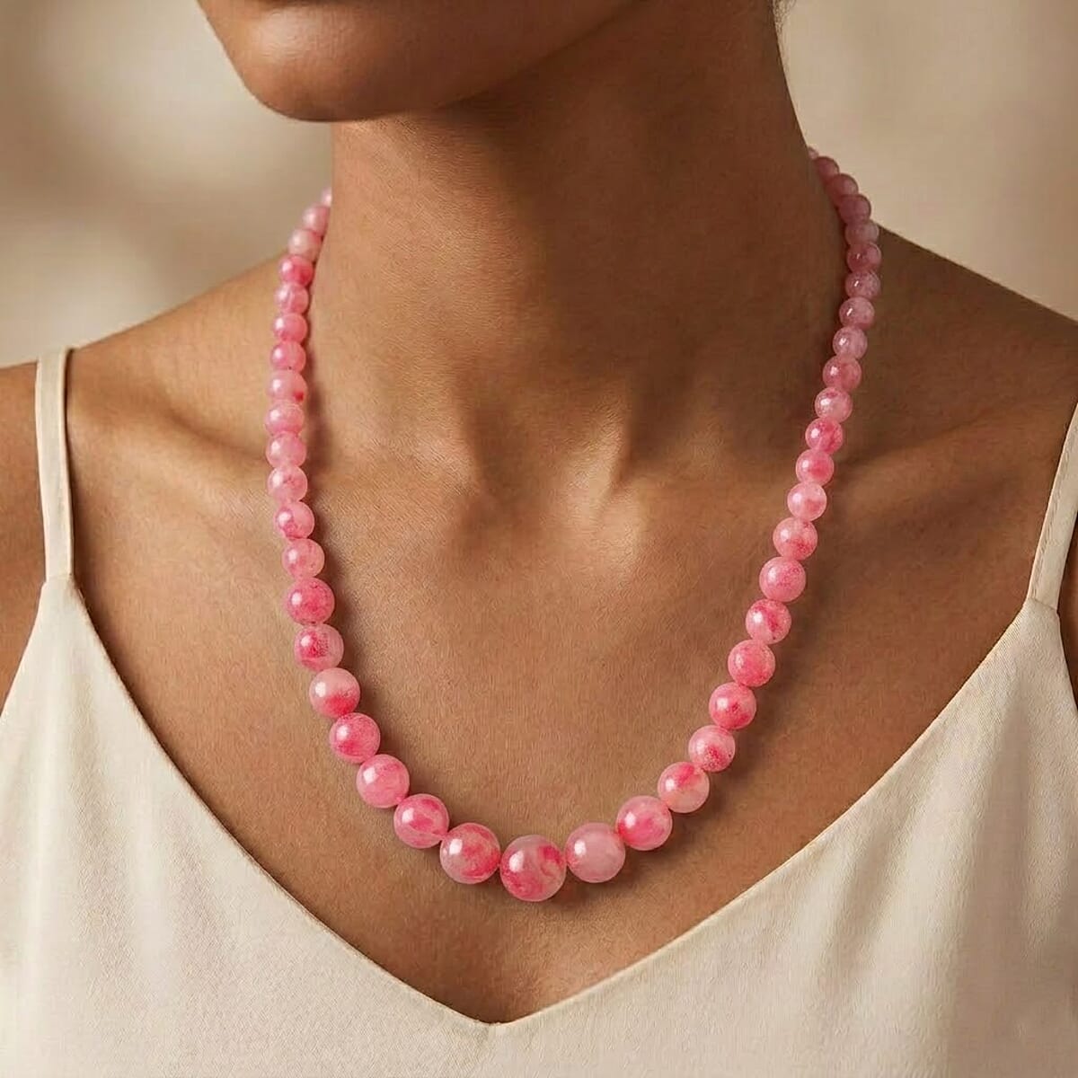 D'Joy Sakura Rhodochrosite Beaded 360.00 ctw Necklace in Sterling Silver (20-22Inches) image number 2