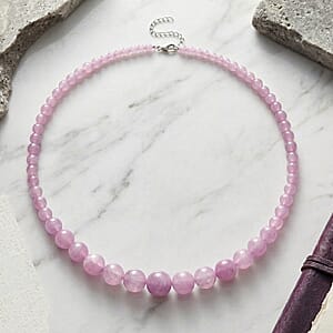 D'Joy Kunzite 400.00 ctw Beaded Necklace in Rhodium Over Sterling Silver (20-22 Inches)