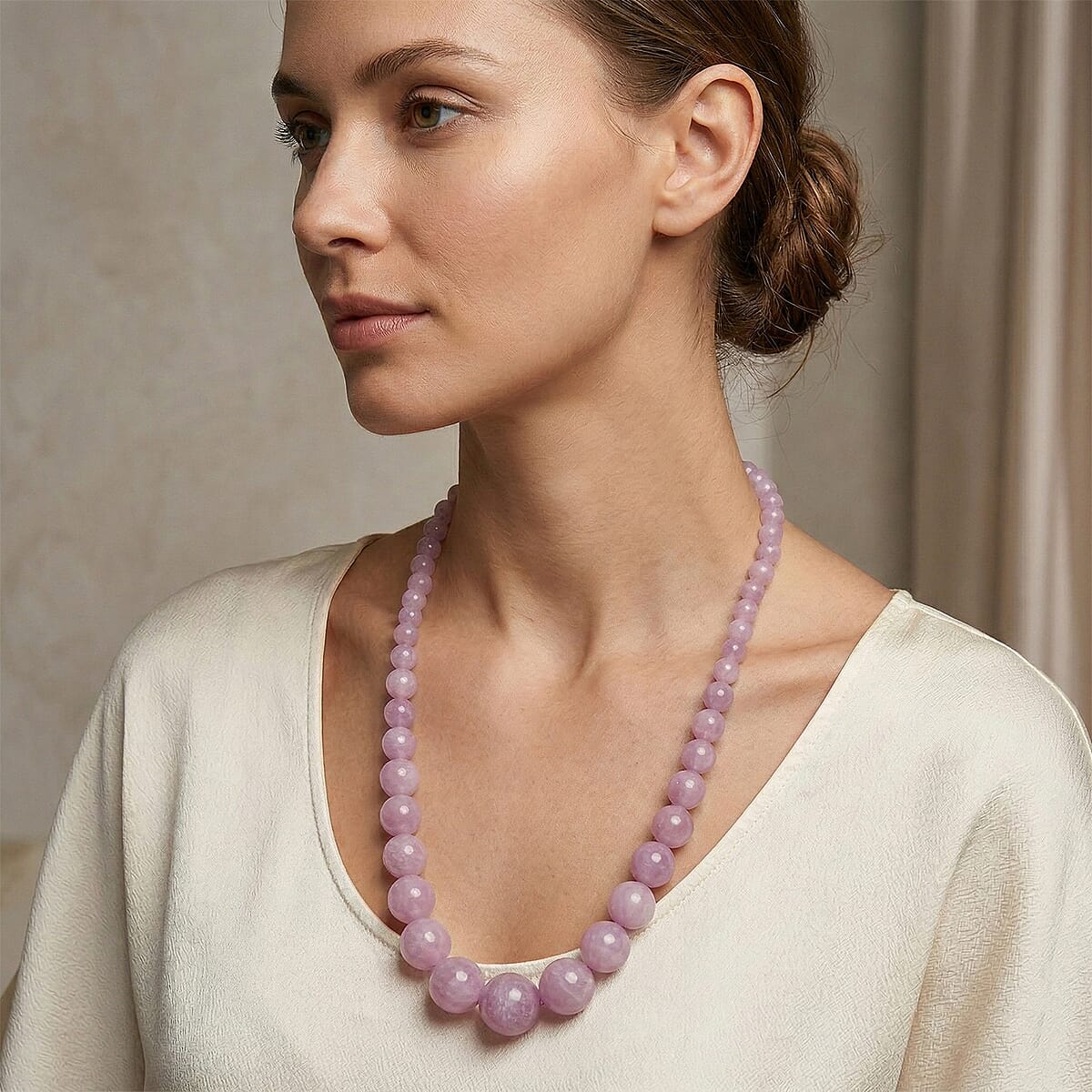 D'Joy Kunzite 400.00 ctw Beaded Necklace in Rhodium Over Sterling Silver (20-22 Inches) image number 2