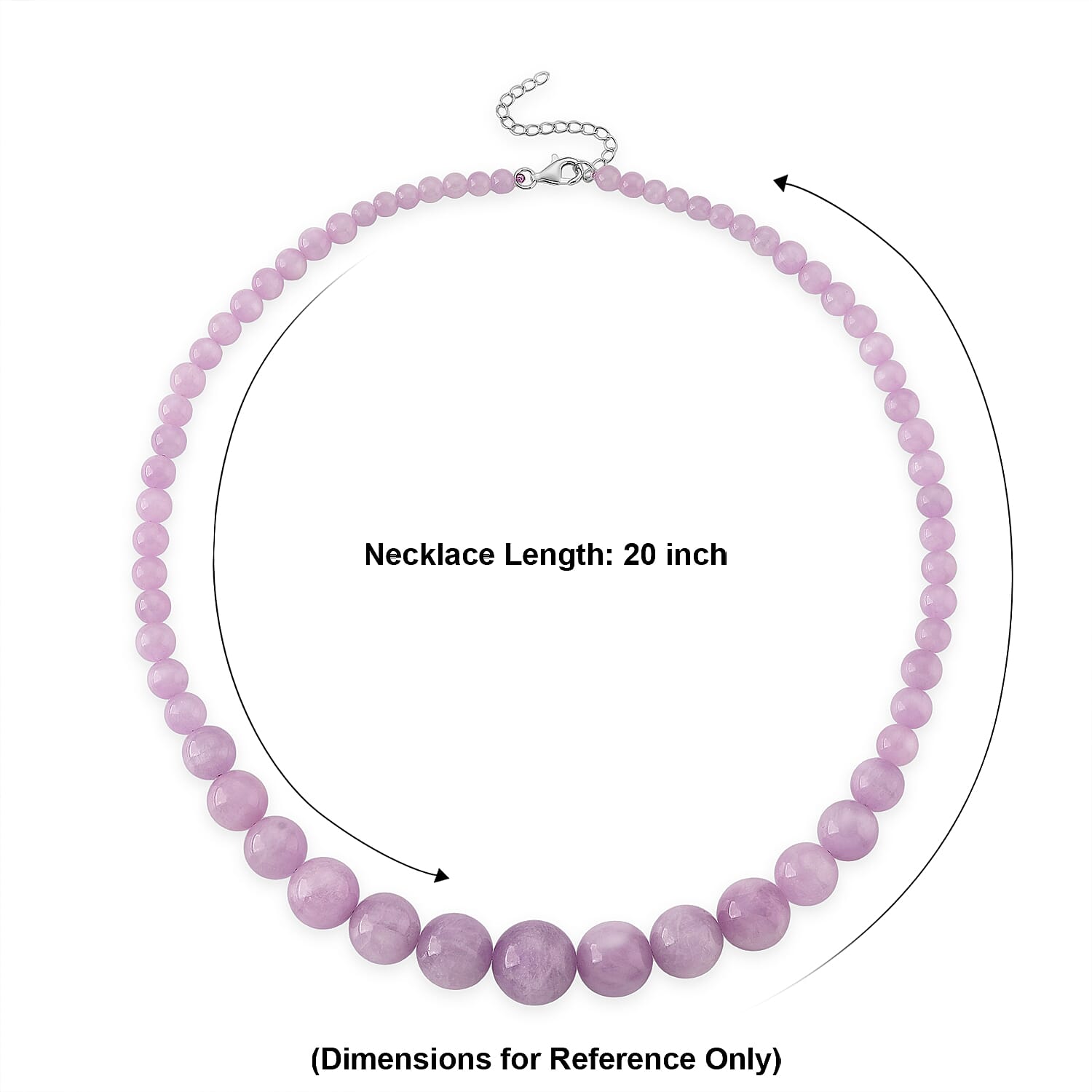 D'Joy Kunzite 400.00 ctw Beaded Necklace in Rhodium Over Sterling Silver (20-22 Inches)