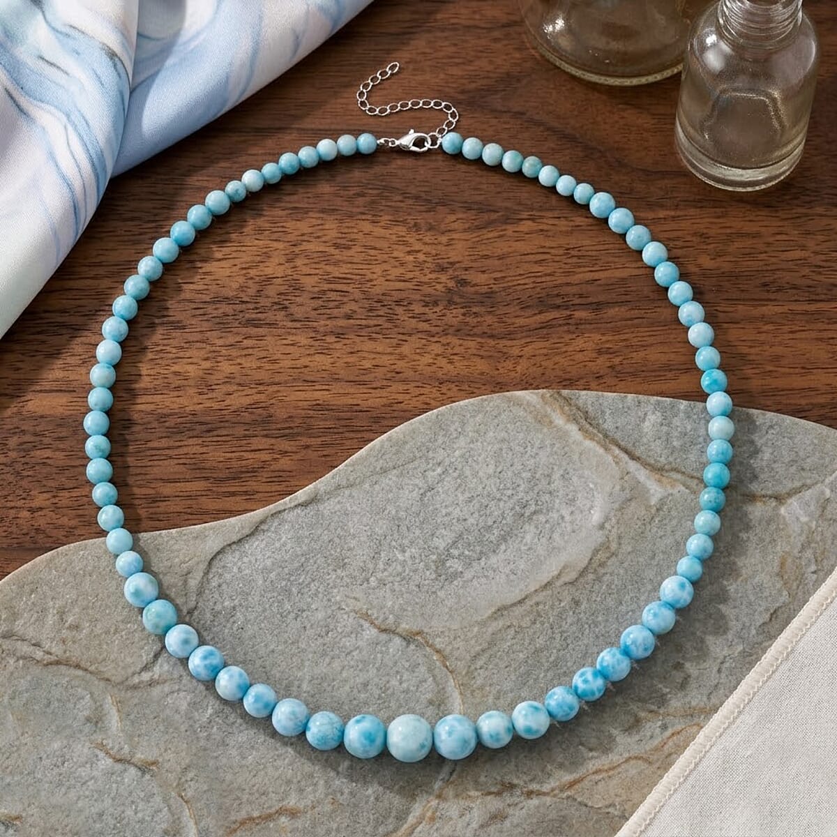 D'Joy Larimar 215.00 ctw Beaded Necklace in Rhodium Over Sterling Silver (20-22 Inches) image number 1
