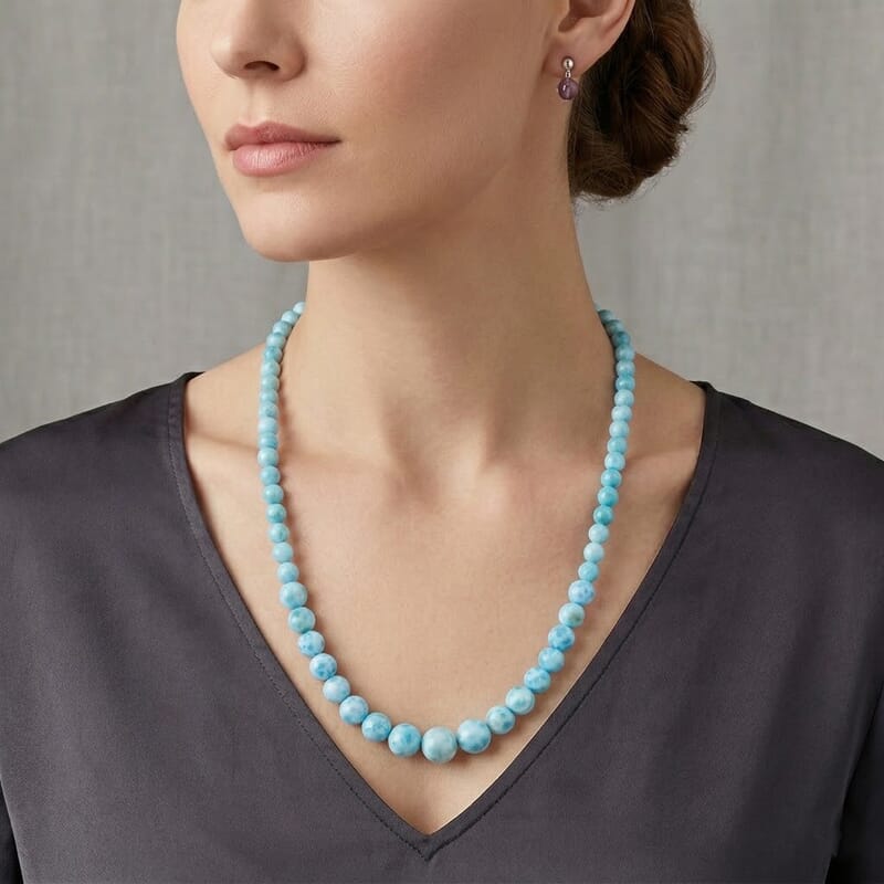D'Joy Larimar 215.00 ctw Beaded Necklace in Rhodium Over Sterling Silver (20-22 Inches)