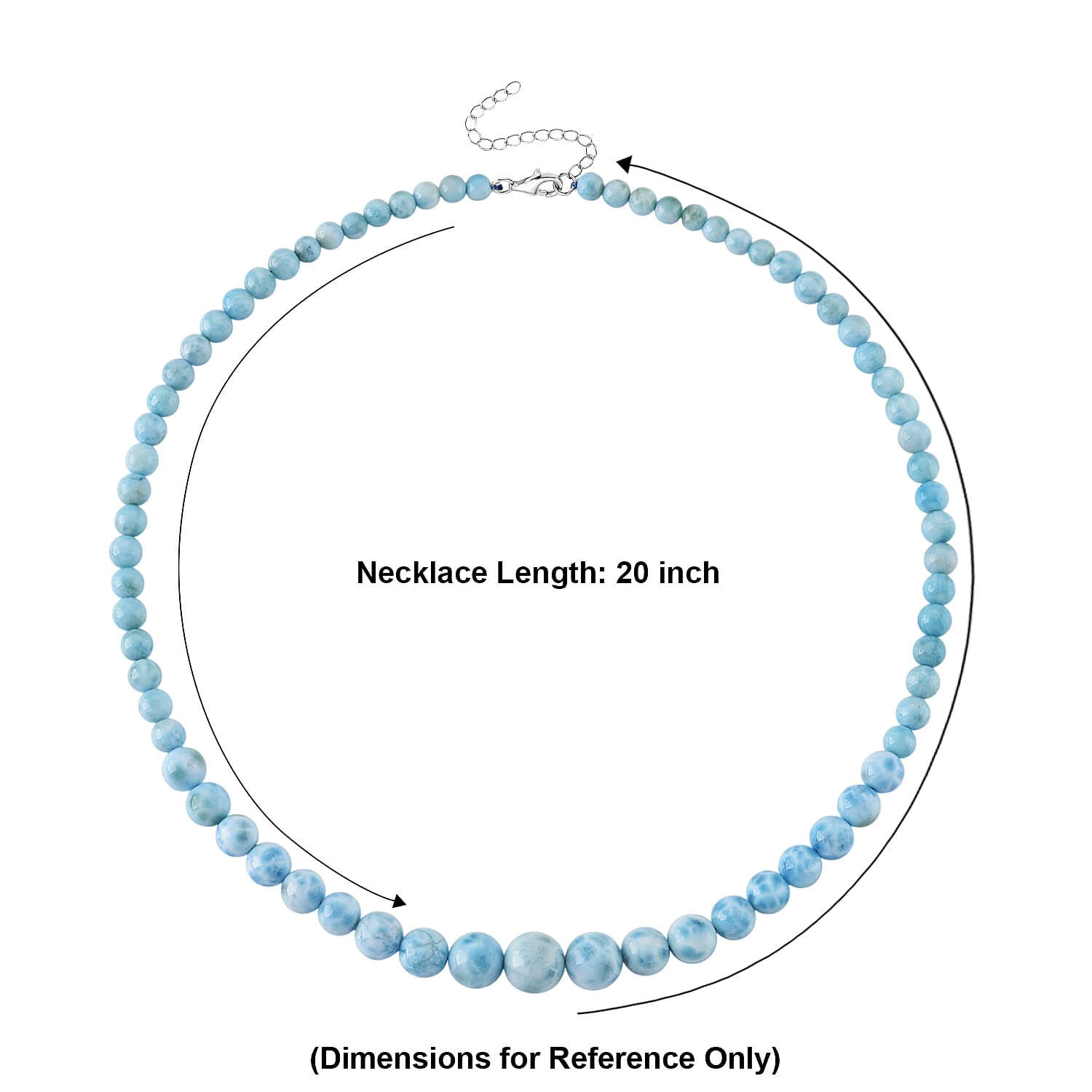 D'Joy Larimar 215.00 ctw Beaded Necklace in Rhodium Over Sterling Silver (20-22 Inches)