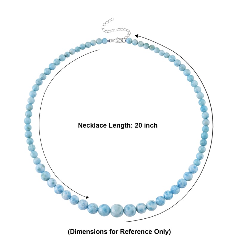 D'Joy Larimar 215.00 ctw Beaded Necklace in Rhodium Over Sterling Silver (20-22 Inches)