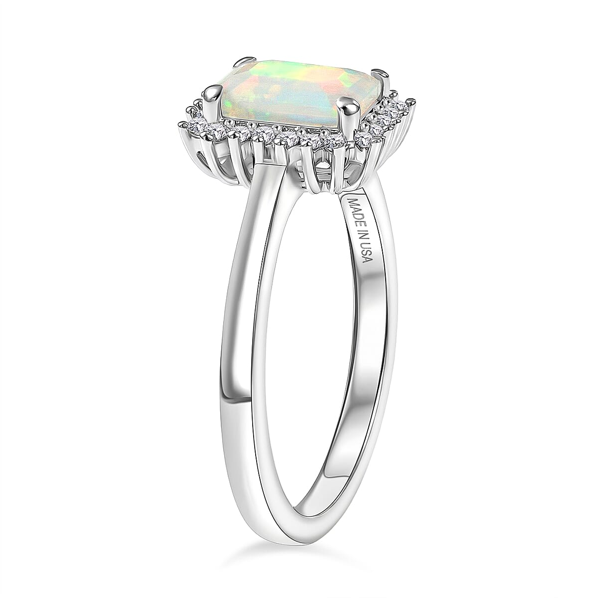 D'Joy Premium Ethiopian Welo Opal and Moissanite 0.75 ctw Ring in Rhodium Over Sterling Silver (Size 7.0) image number 3
