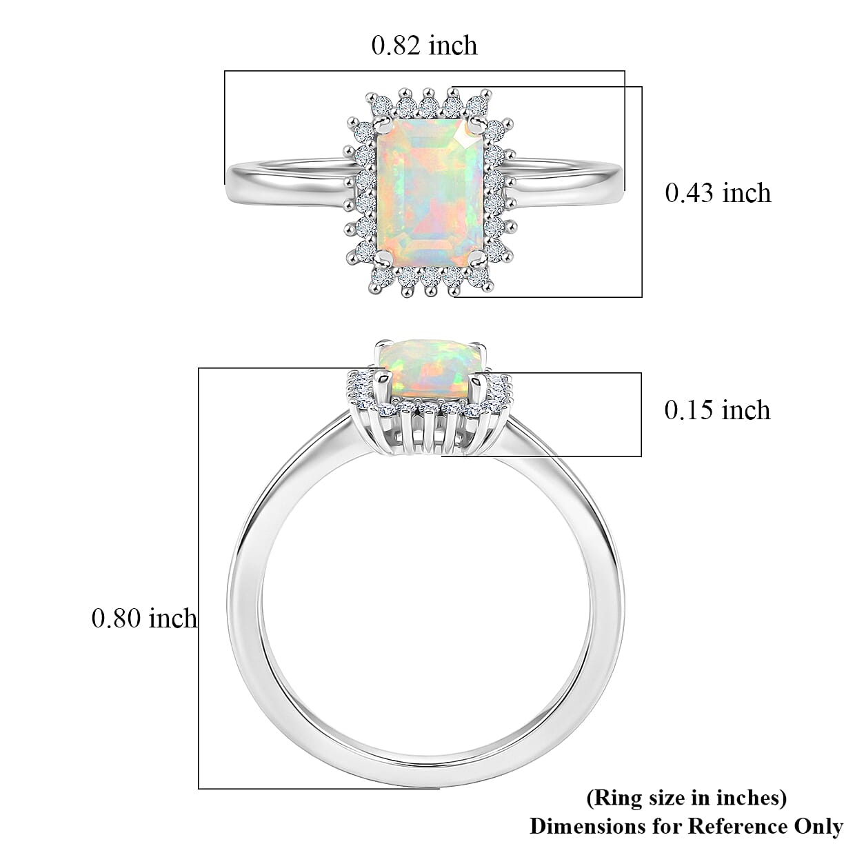 D'Joy Premium Ethiopian Welo Opal and Moissanite 0.75 ctw Prism Halo Ring in Rhodium Over Sterling Silver (Size 8.0)