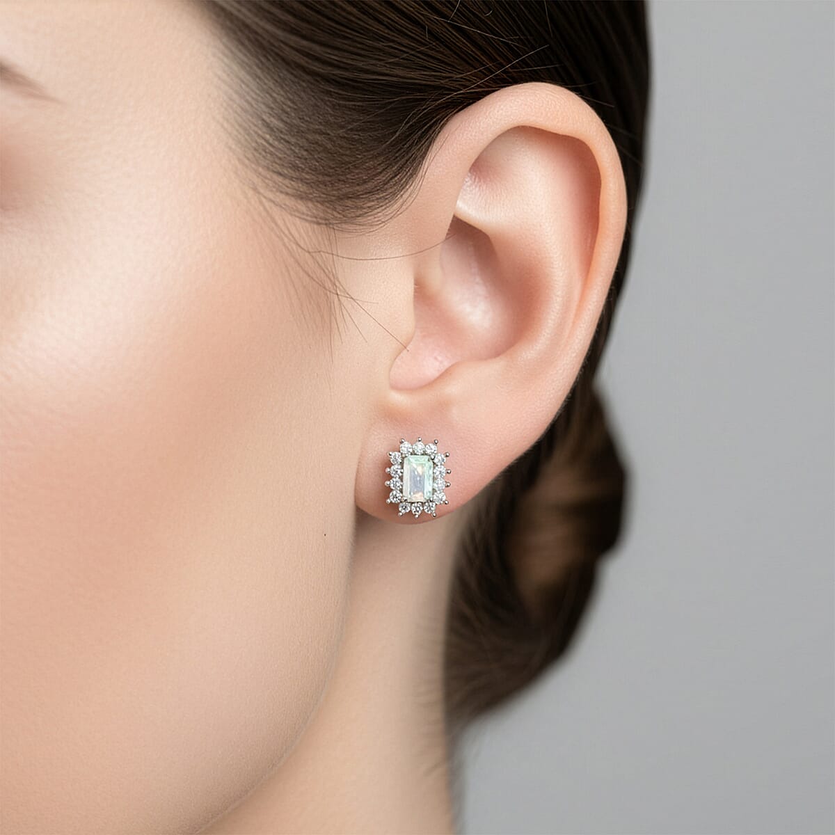 D'Joy Premium Ethiopian Welo Opal and Moissanite 0.70 ctw Earrings in Rhodium Over Sterling Silver image number 2