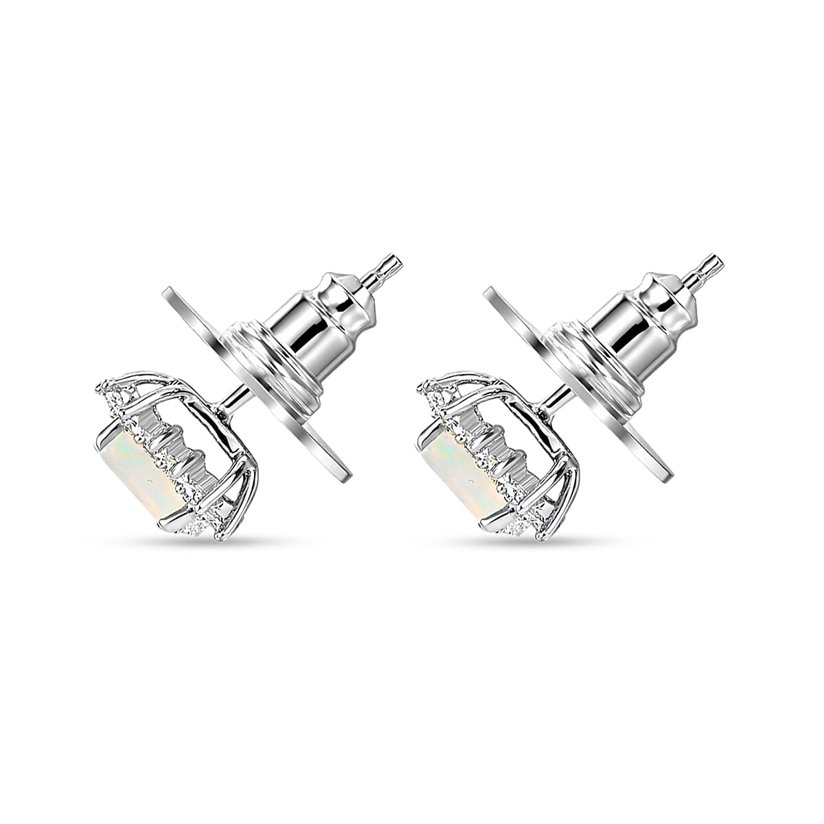 D'Joy Premium Ethiopian Welo Opal and Moissanite 0.70 ctw Earrings in Rhodium Over Sterling Silver image number 3