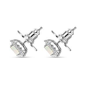 D'Joy Premium Ethiopian Welo Opal and Moissanite 0.70 ctw Earrings in Rhodium Over Sterling Silver
