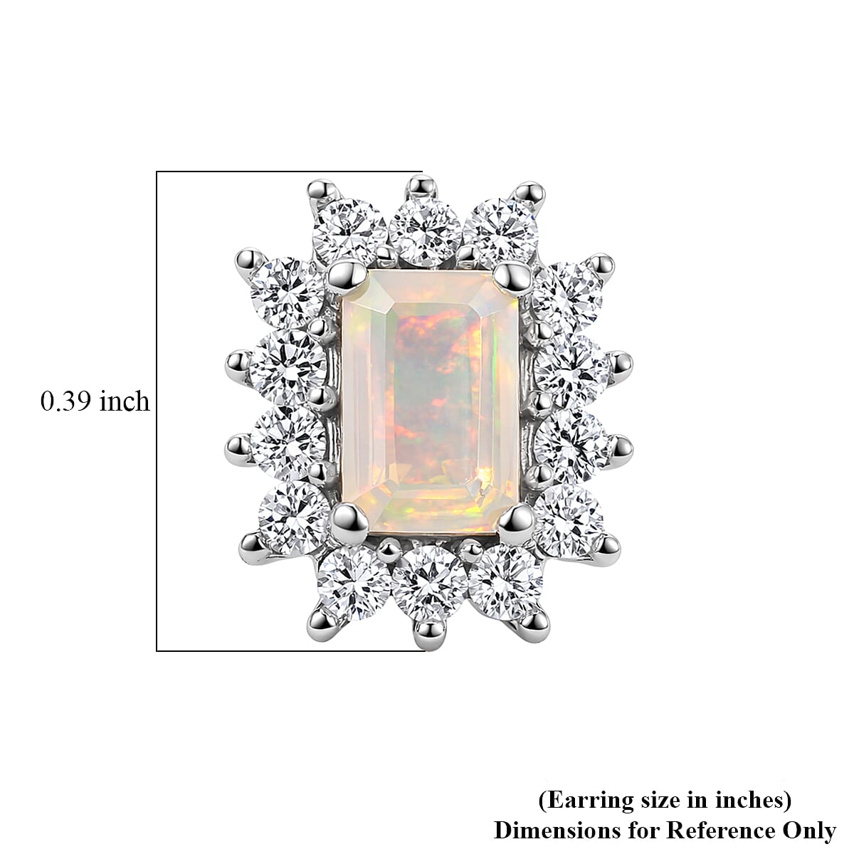 D'Joy Premium Ethiopian Welo Opal and Moissanite 0.70 ctw Prism Halo Earrings in Rhodium Over Sterling Silver