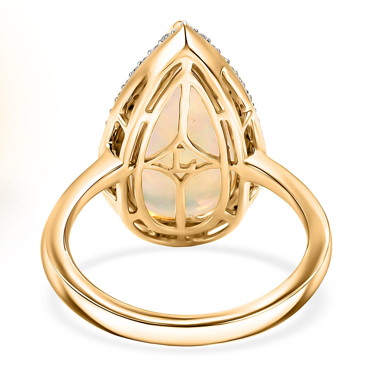 Premium Ethiopian Welo Opal and Luxuriant Lab Grown Diamond G-H SI 5.80 ctw Prism Flame Ring in 10K Yellow Gold (Size 6.0) 4.03 Grams image number 4