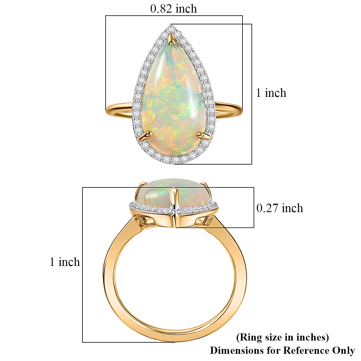 Premium Ethiopian Welo Opal and Luxuriant Lab Grown Diamond G-H SI 5.80 ctw Ring in 10K Yellow Gold (Size 7.0) 4.03 Grams image number 5