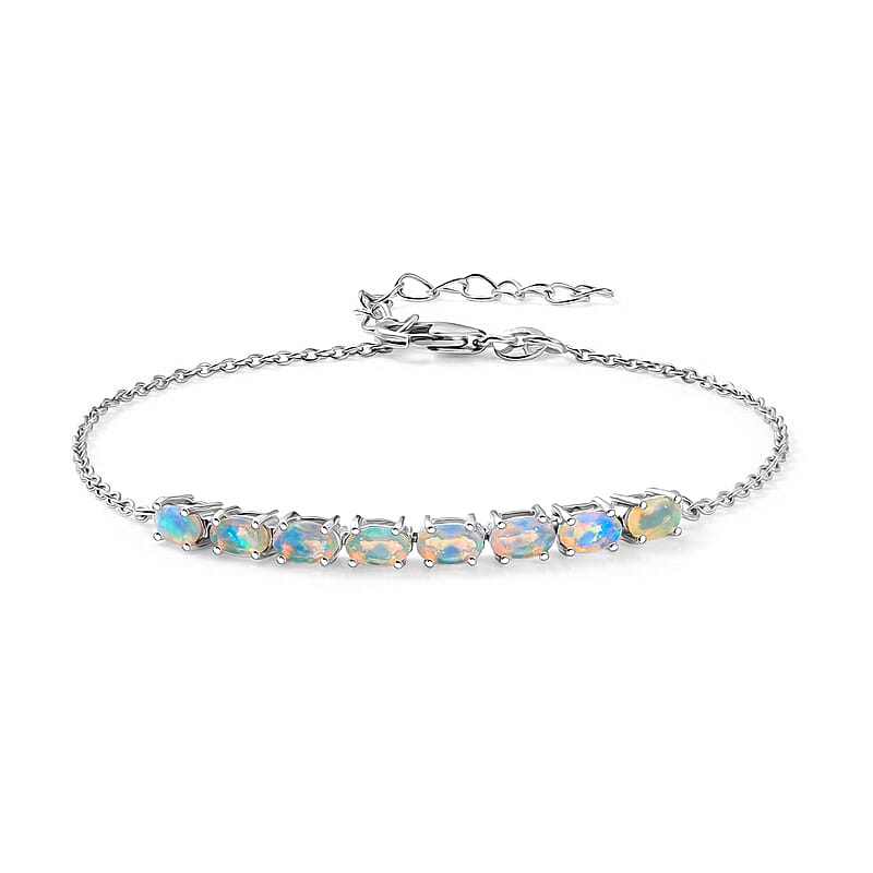 D'Joy Premium Ethiopian Welo Opal 1.35 ctw Prism Line Bracelet in Rhodium Over Sterling Silver (7.25-1.50In)