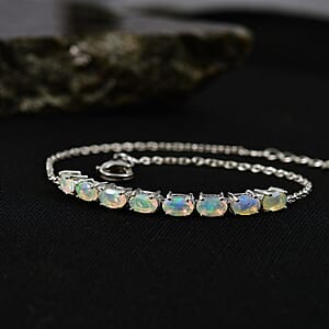 D'Joy Premium Ethiopian Welo Opal 1.35 ctw Bracelet in Rhodium Over Sterling Silver (7.25-1.50In)
