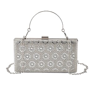 La Marey Silver Flower Pattern Crystal Wallet