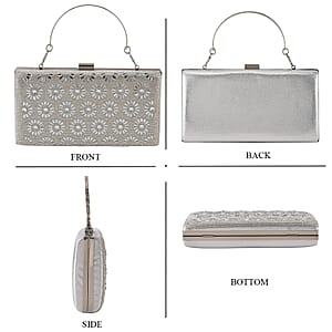 La Marey Silver Flower Pattern Crystal Wallet