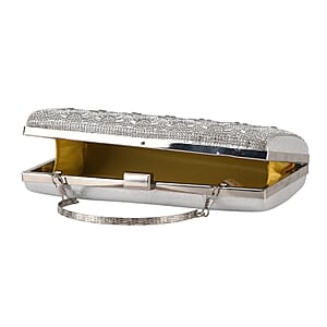 La Marey Silver Flower Pattern Crystal Wallet