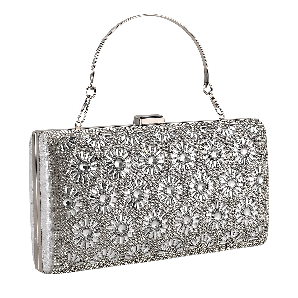 La Marey Silver Flower Pattern Crystal Wallet image number 3
