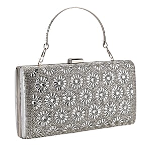 La Marey Silver Flower Pattern Crystal Wallet