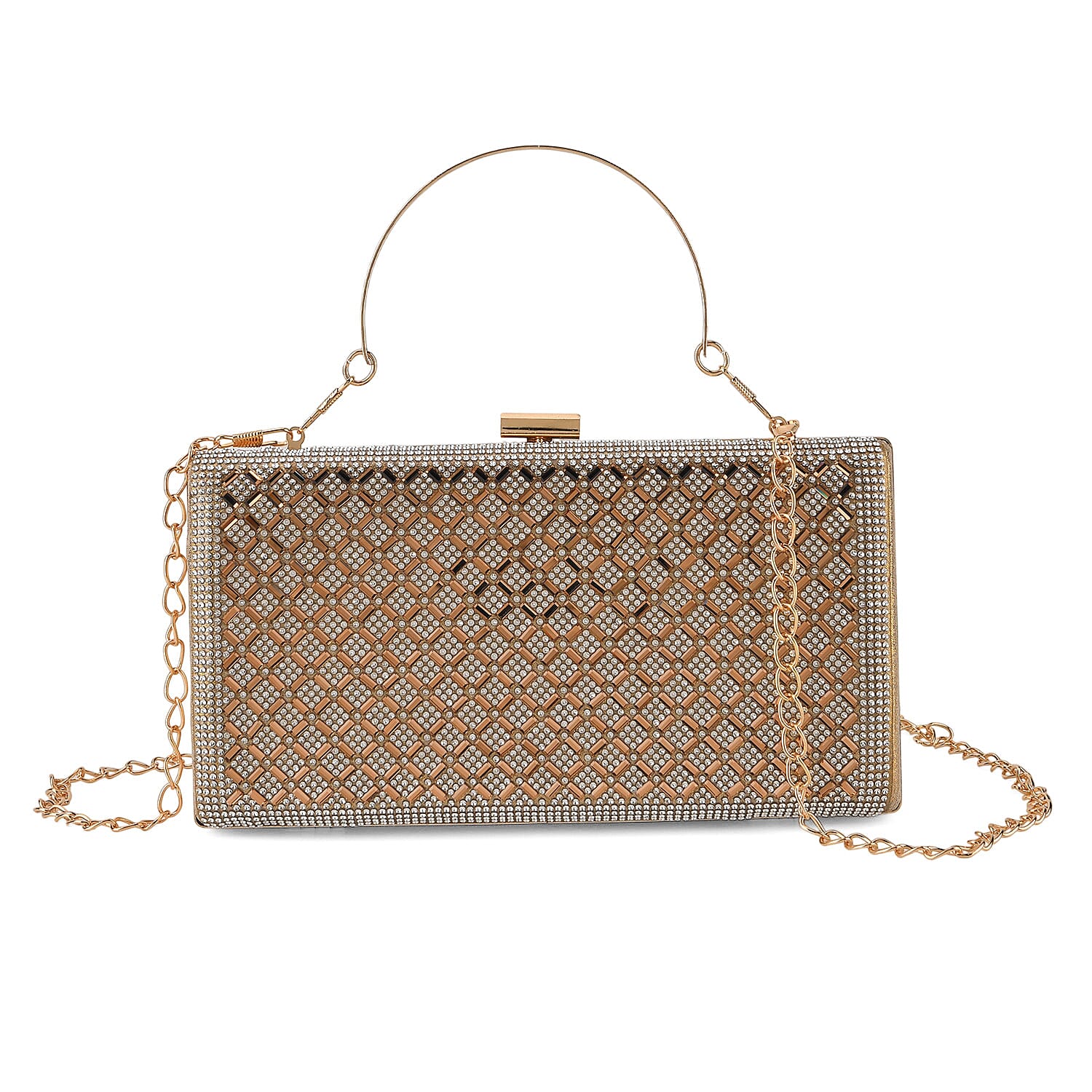 La Marey Golden Small Diamond Grid Pattern Crystal Wallet