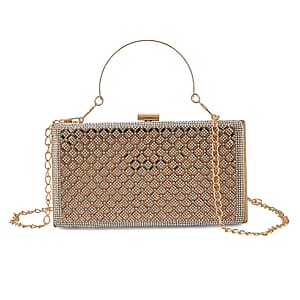 La Marey Golden Small Diamond Grid Pattern Crystal Wallet