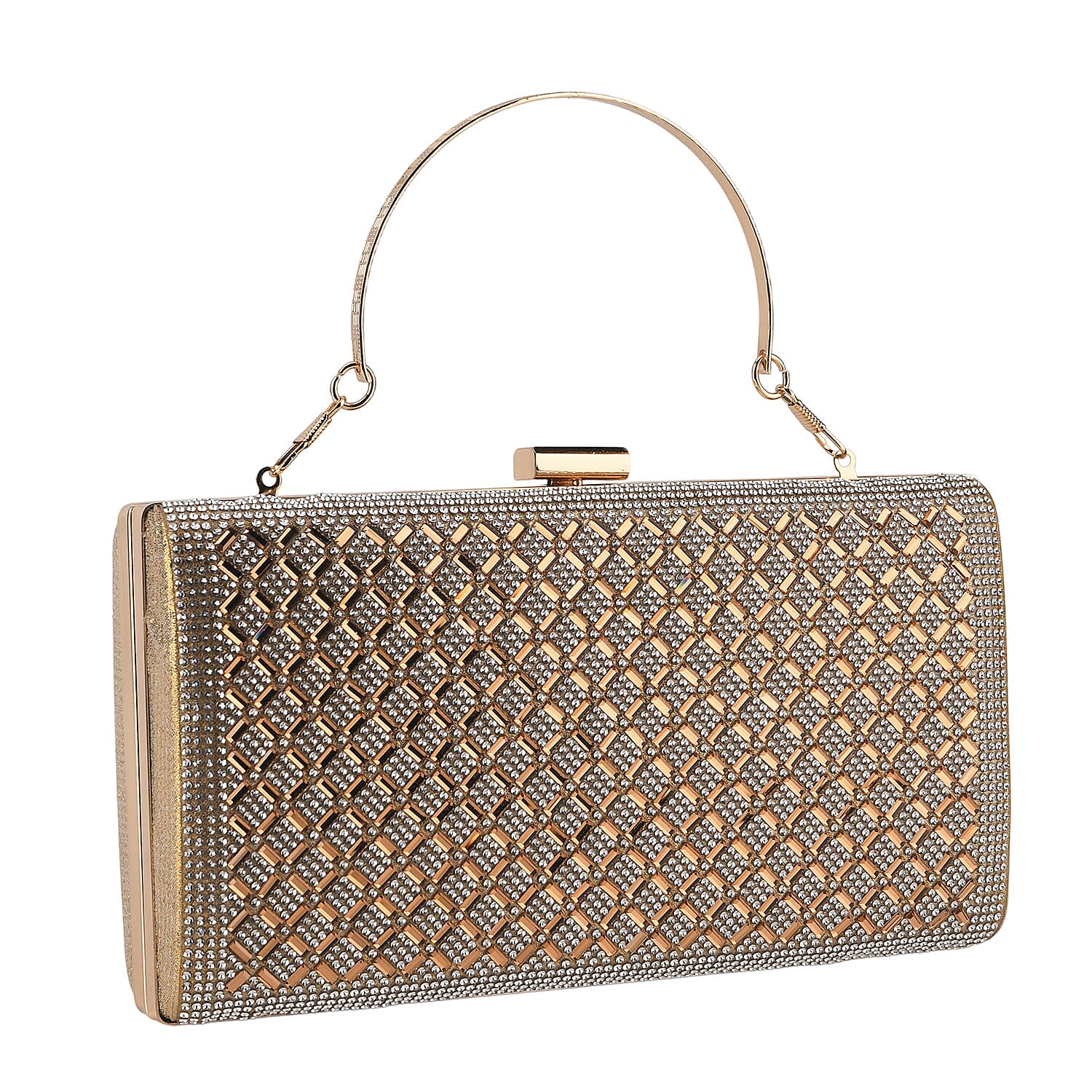 La Marey Golden Small Diamond Grid Pattern Crystal Wallet