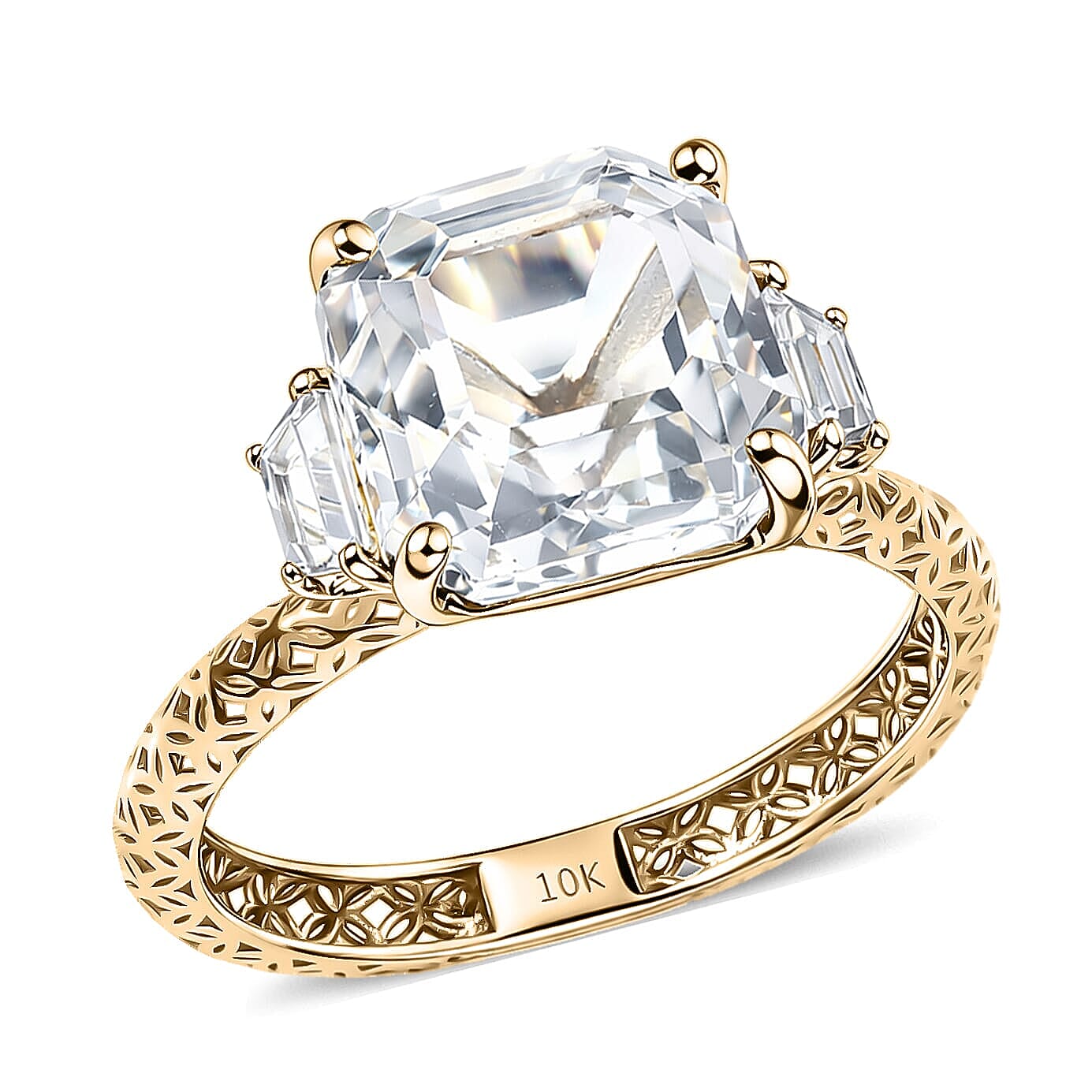 Premium White Topaz 6.80 ctw Classic Crest Ring in 10K Yellow Gold (Size 10.0)