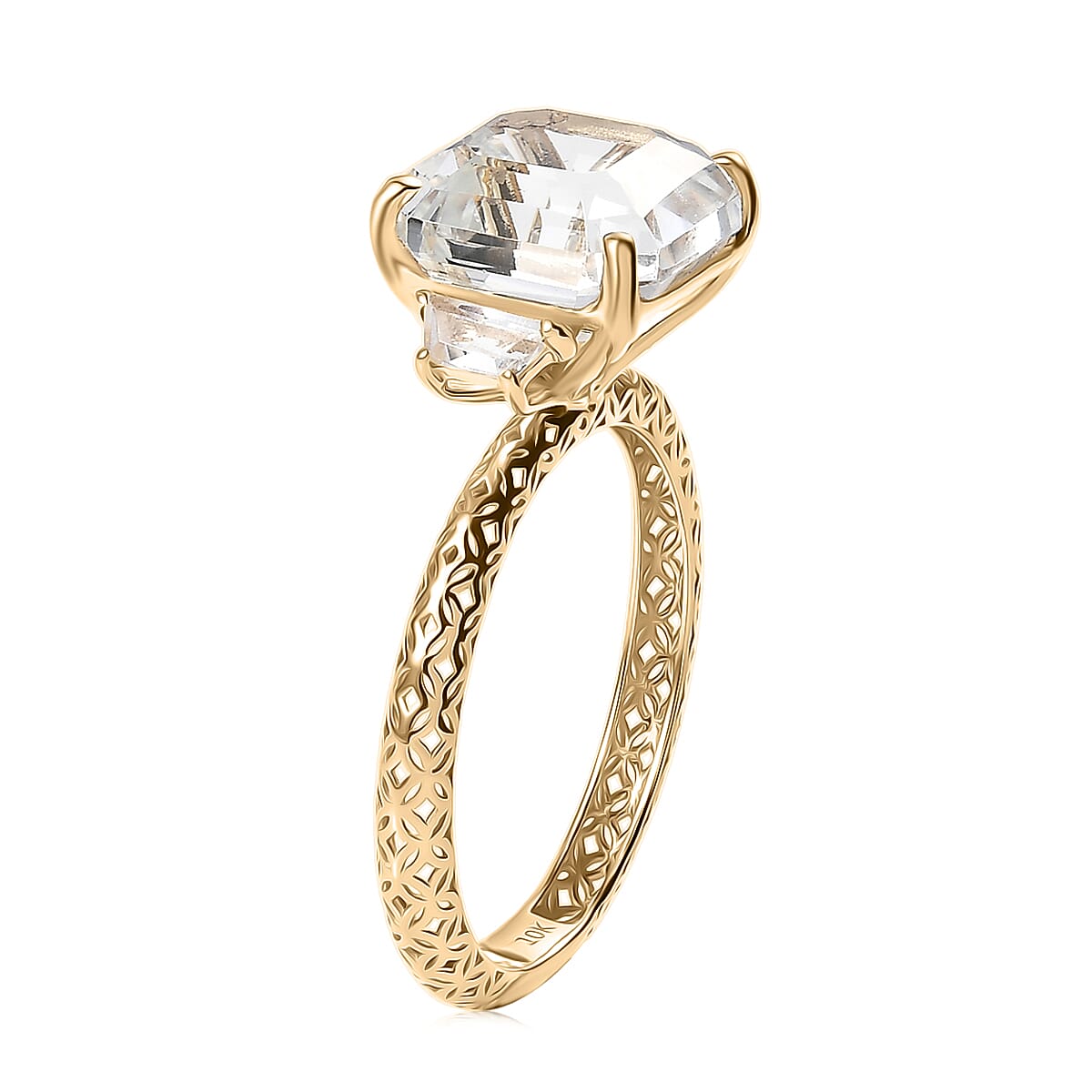 Premium White Topaz 6.80 ctw Classic Crest Ring in 10K Yellow Gold (Size 10.0) (Del. in 8-10 Days) image number 3