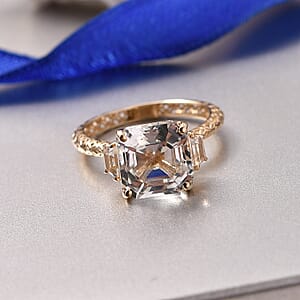Premium White Topaz 6.80 ctw Classic Crest Ring in 10K Yellow Gold (Size 7.0) (Del. in 8-10 Days)