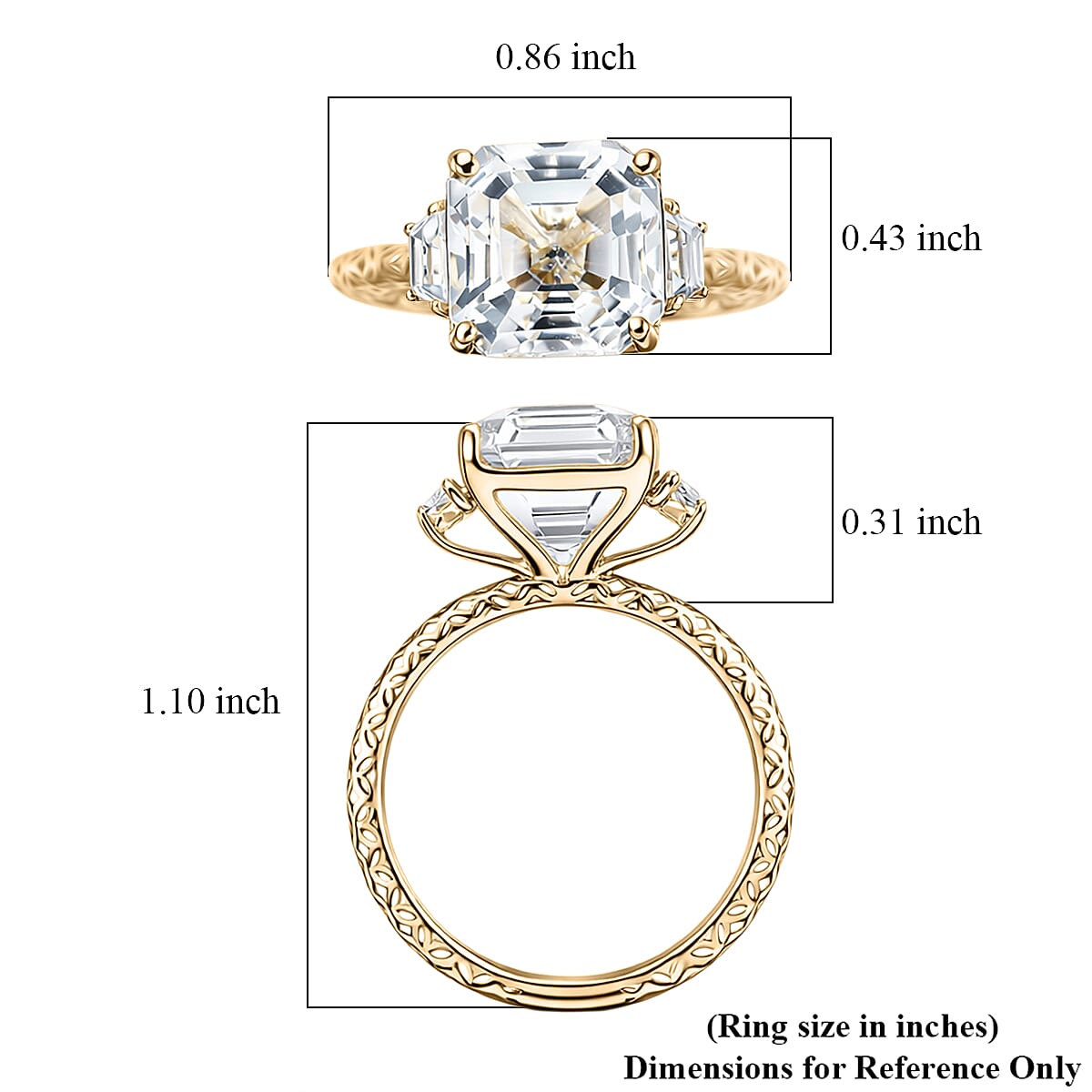Premium White Topaz 6.80 ctw Classic Crest Ring in 10K Yellow Gold (Size 7.0) (Del. in 8-10 Days) image number 5