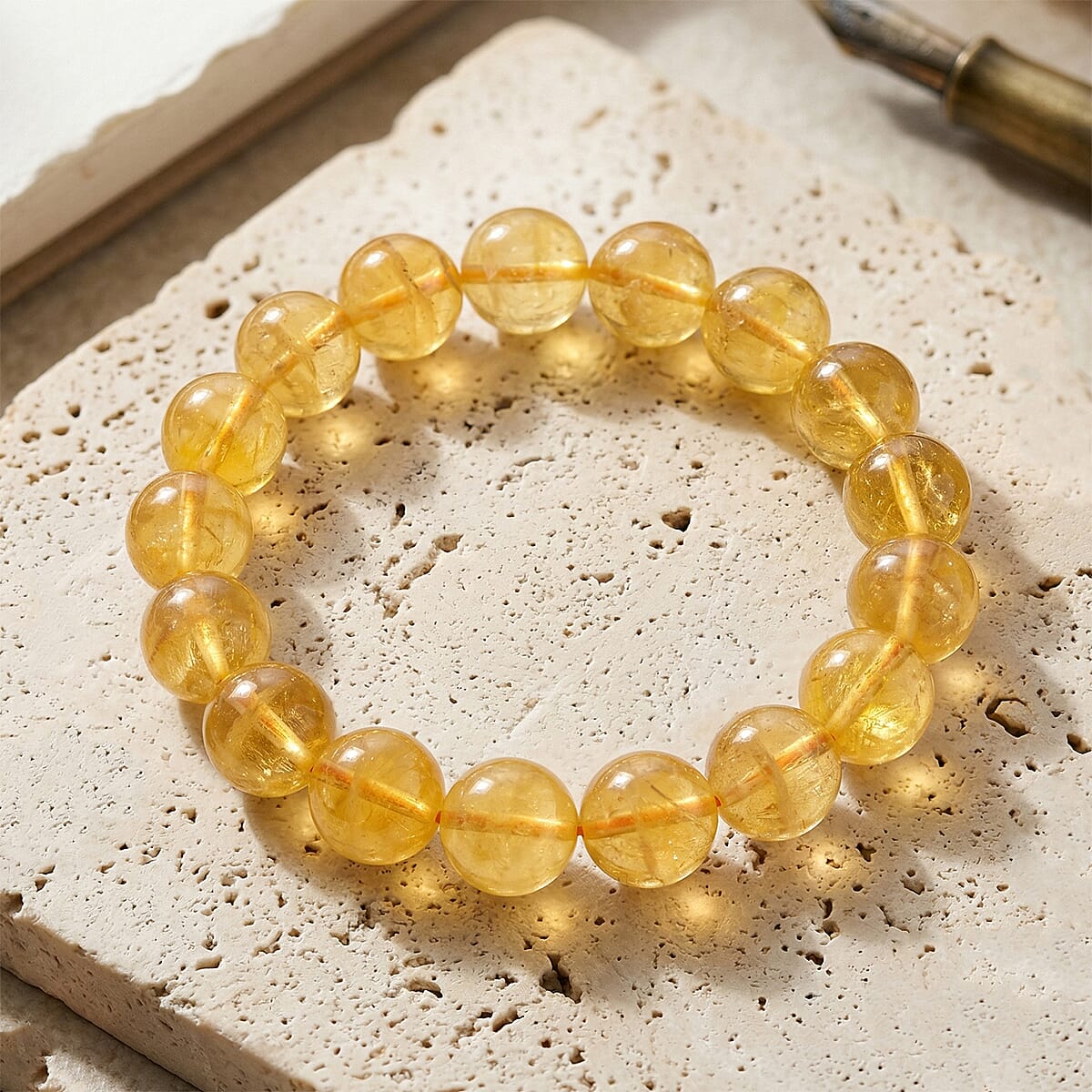 Yellow Fluorite 285.00 ctw Beaded Stretch Bracelet image number 1